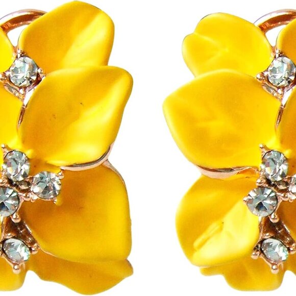 Colorful Enamel and Crystal Flower Earrings - Perfect Gift in Gold Plated Style - Picture 1 of 6